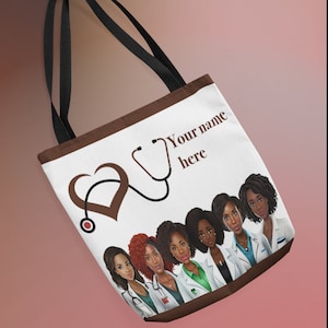 Custom Black Doctor Bag Personalized Black Female Doctor Tote Gift  Doctor Gift Physician Gift Black Woman Black Girl Magic Tote v2