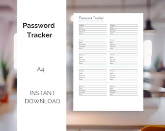 Printable Password Tracker, A4 Password Log (PDF Download)