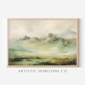 Sage Green Mountains Wall Art Poster Print Oil Painting Style Artwork