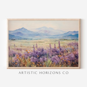 Lavender Mountains Wall Art Poster Print Oil Painting Style Artwork