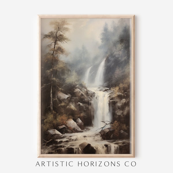 Forest Waterfall Wall Art Poster Print Oil Painting Style Artwork