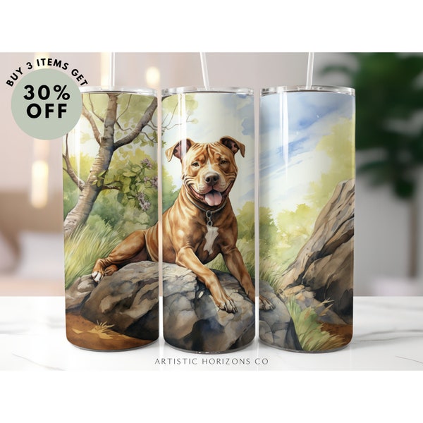 Pit Bull Watercolor 20oz Skinny Tumbler Sublimation Design Straight Wrap Tumbler PNG Instant Download