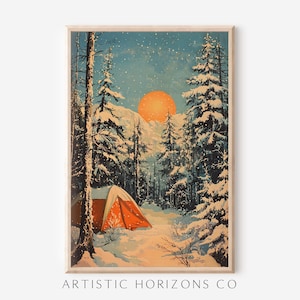 Vintage Snowy Camping Wall Art Nature Poster Print Retro Style Artwork