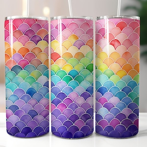 Rainbow Mermaid Scales 20oz Skinny Tumbler Sublimation Design Straight Wrap Tumbler PNG Instant Download
