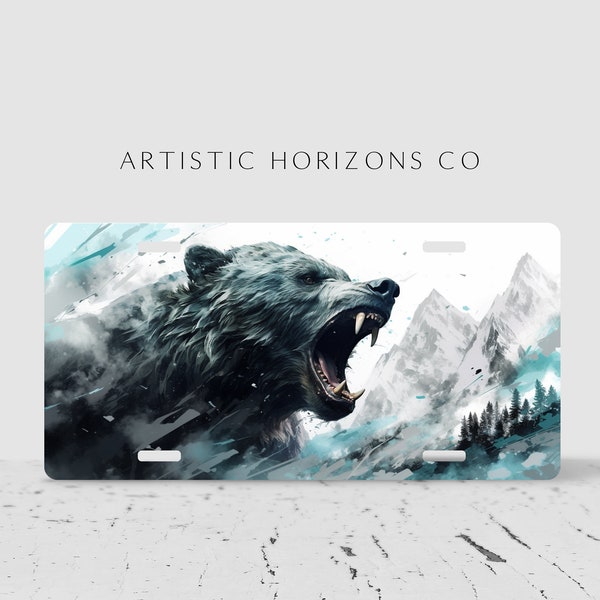 Bear Roar Mountain License Plate Sublimation Design PNG Instant Download License Plate PNG