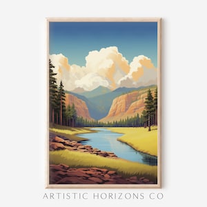 Yellowstone Park Wall Art Nature Poster Print Retro Style Artwork