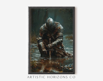 Medieval Knight Wall Art Physical Poster Print Vintage Oil Painting Style Artwork