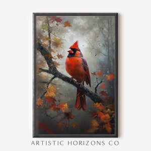 Cardinal Bird Fall Wall Art Nature Poster Print Bird Artwork