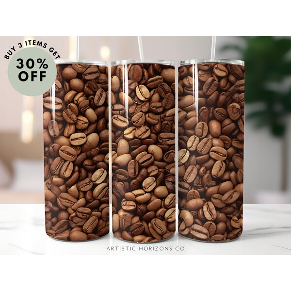 Coffee Beans 20oz Skinny Tumbler Sublimation Design Straight Wrap Tumbler PNG Instant Download