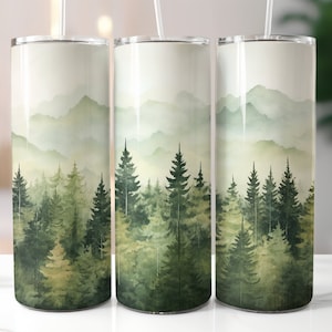 Sage Green Forest 20oz Skinny Tumbler Sublimation Design Straight Wrap Tumbler PNG Instant Download
