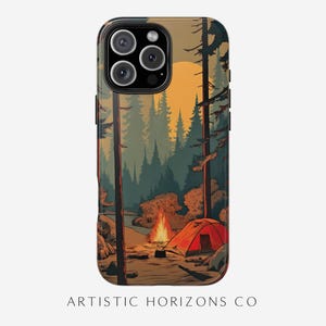 Vintage Campfire Forest iPhone 11 12 13 14 15 16 Pro Max Tough Phone Case