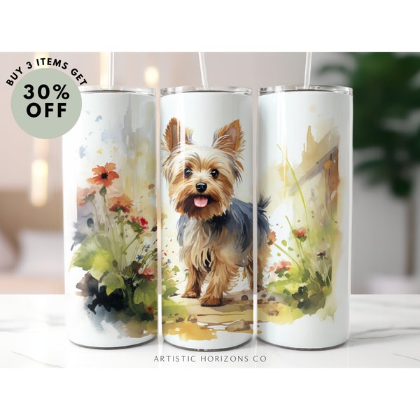 Yorkie Watercolor 20oz Skinny Tumbler Sublimation Design Straight Wrap Tumbler PNG Instant Download