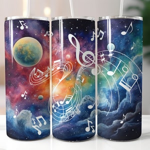 Music Galaxy 20oz Skinny Tumbler Sublimation Design Straight Wrap Tumbler PNG Instant Download