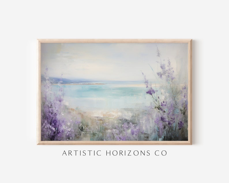 Lavender Ocean Wall Art Poster Print Oil Painting Style Artwork image 1