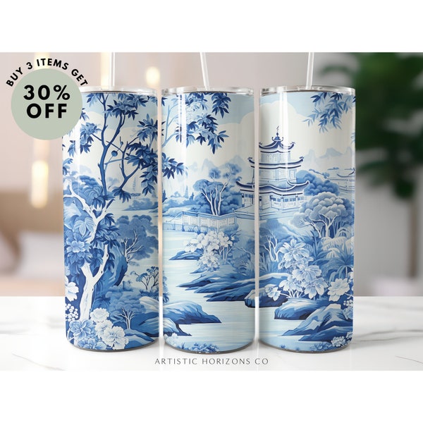 Chinoiserie China Pattern 20 oz Skinny Tumbler Sublimation Design Straight Wrap Tumbler PNG Instant Download