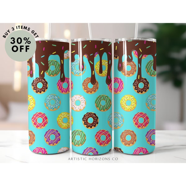 Donut Drizzle 20 oz Skinny Tumbler Sublimation Design Straight Wrap Tumbler PNG Instant Download