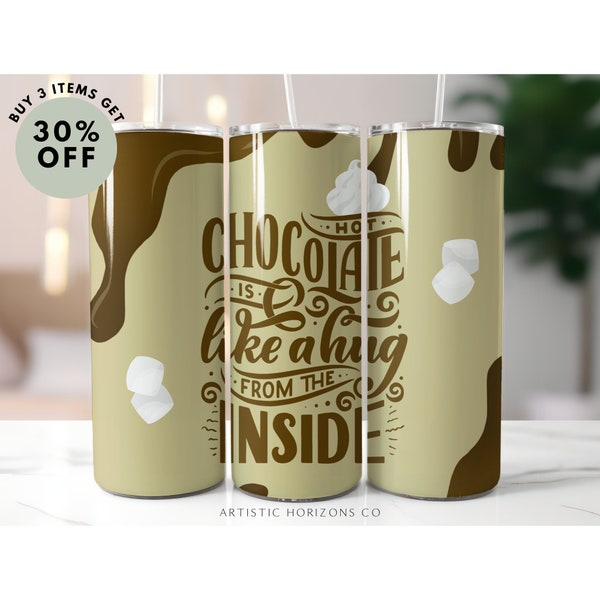 Hot Chocolate Hug 20oz Skinny Tumbler Sublimation Design Straight Wrap Tumbler PNG Instant Download
