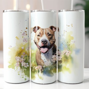 Pit Bull Watercolor 20 oz Skinny Tumbler Sublimation Design Straight Wrap Tumbler PNG Instant Download