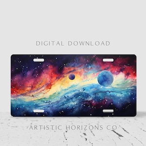 Watercolor Galaxy License Plate Sublimation Design PNG Instant Download License Plate PNG