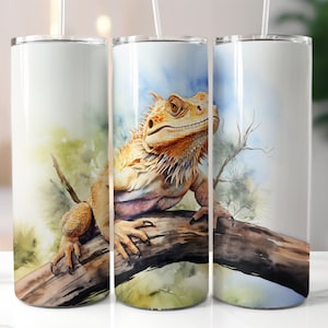 Bearded Dragon Watercolor 20oz Skinny Tumbler Sublimation Design Straight Wrap Tumbler PNG Instant Download