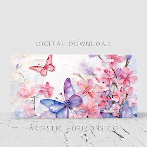 Butterfly Mosaic License Plate Sublimation Design PNG Instant Download Front License Plate PNG