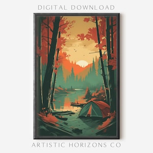 Vintage Camping Digital Download Retro Inspired Poster Print Nature Artwork