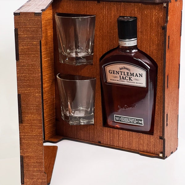 Gentleman Jack Whiskey box 750mL with magnetic lid. 5mm, 3mm. Laser cut files SVG, DXF, XCS. Digital product