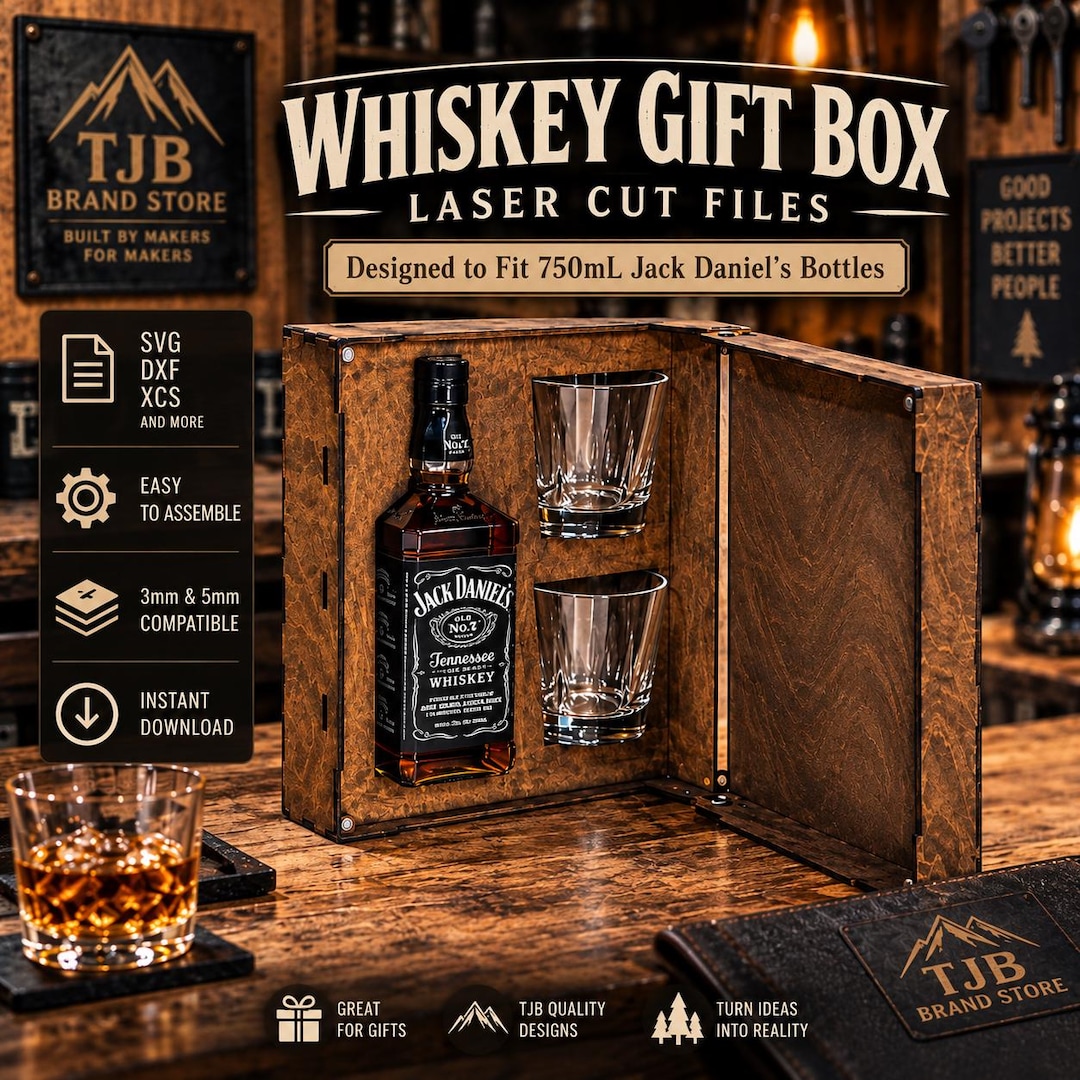 Whiskey Gift Box Laser Cut Files | Fits 750ml Jack Daniels Bottle