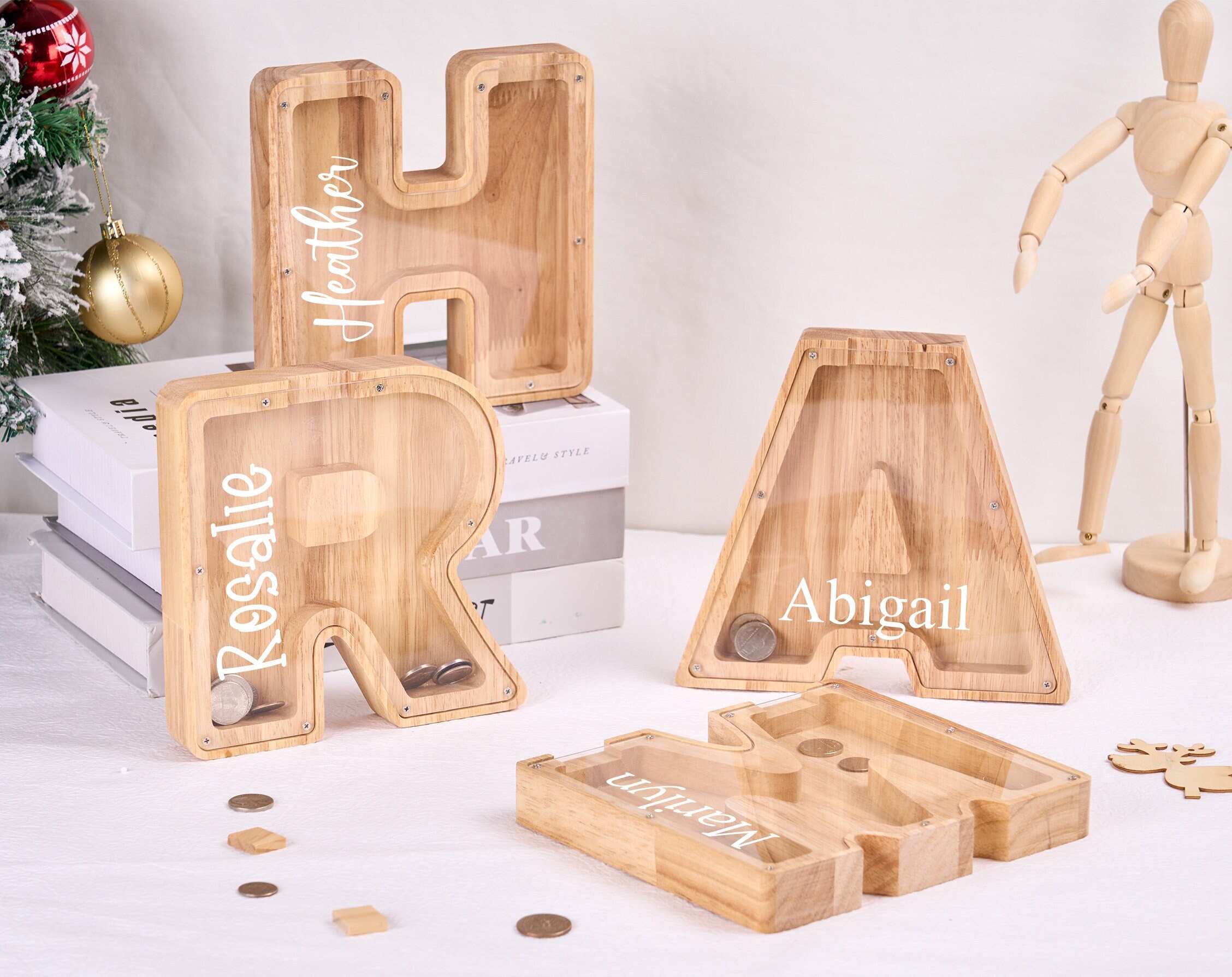gakvbuo Home Clearance Items Personalized Wooden Name Money Box Wooden  Deposit Box Twenty Six English Letters