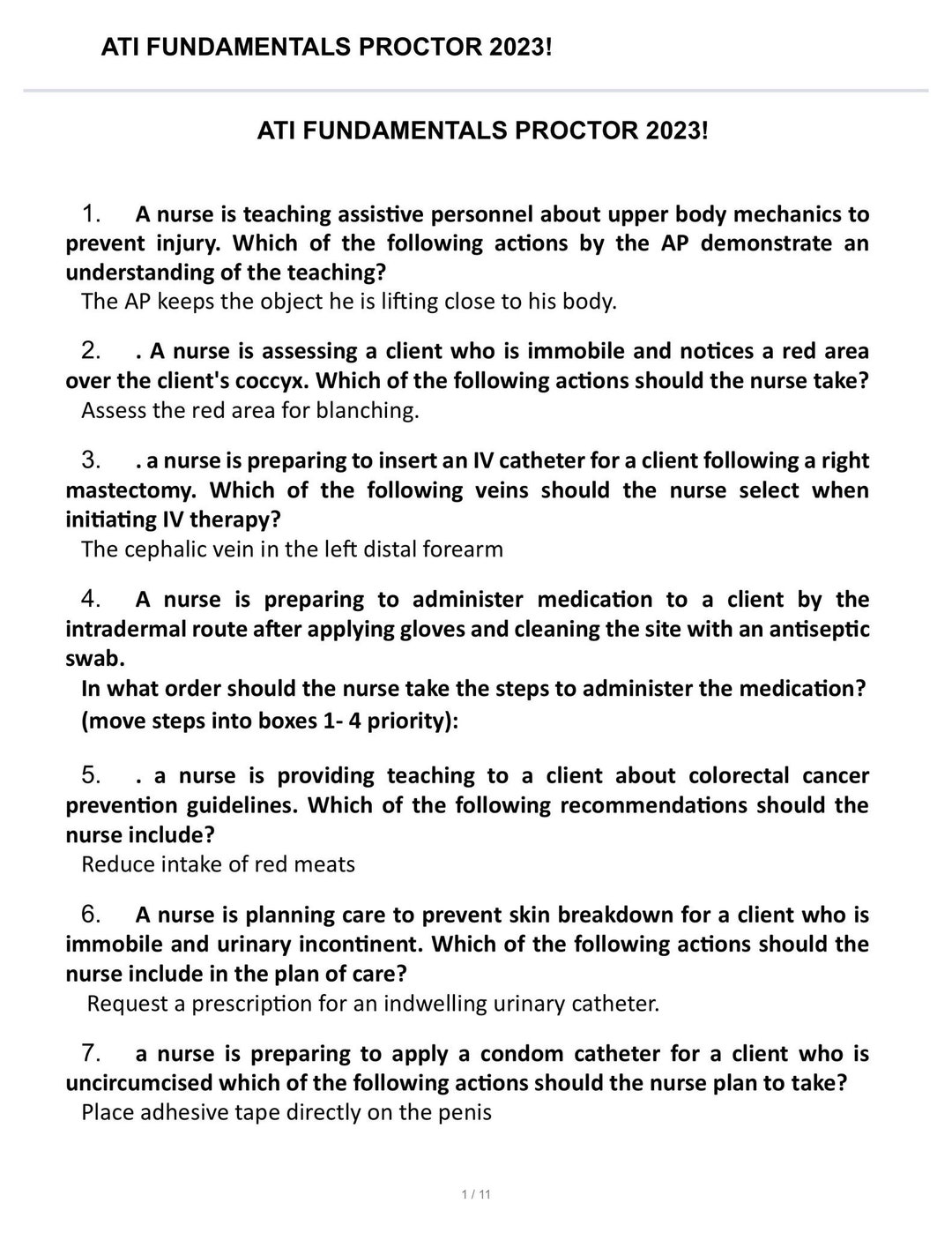 ATI Fundamentals Proctored Exam 2023 Included LATEST 2020/ 21/ 2022/2023 Questions and Answers