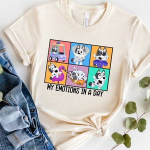 My Emotions In A Day Bluey Shirt, Family Matching Shirts, Cartoon Shirt, Blue Dog Family Shirt, Cute Blue Dog Tee