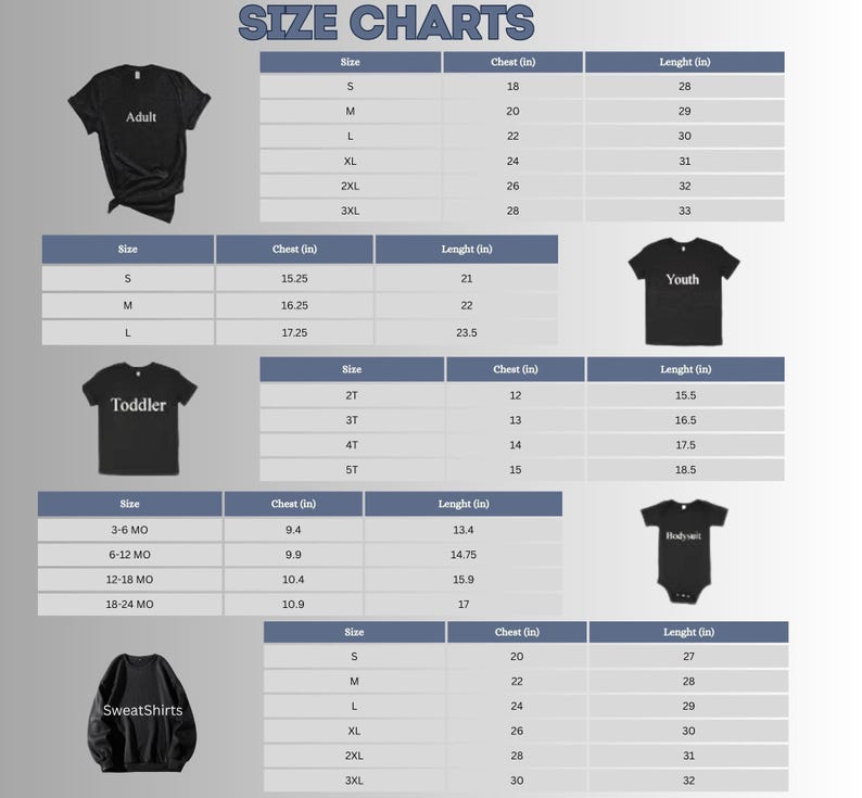 the size chart for a t - shirt