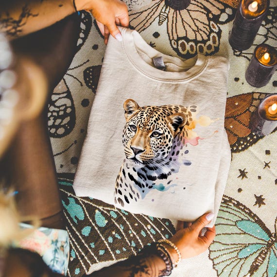Watercolor Leopard Shirt, Comfort Colors Big Cat Tee, Artistic Wild Animal T-Shirt