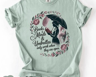 Bookish Tee: Rainy Reader, Feminine Academia Shirt