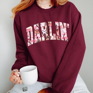 Womens Darlin Pink Camo Varsity Maroon T-shirt Sweatshirt Aesthetic Fashion Top