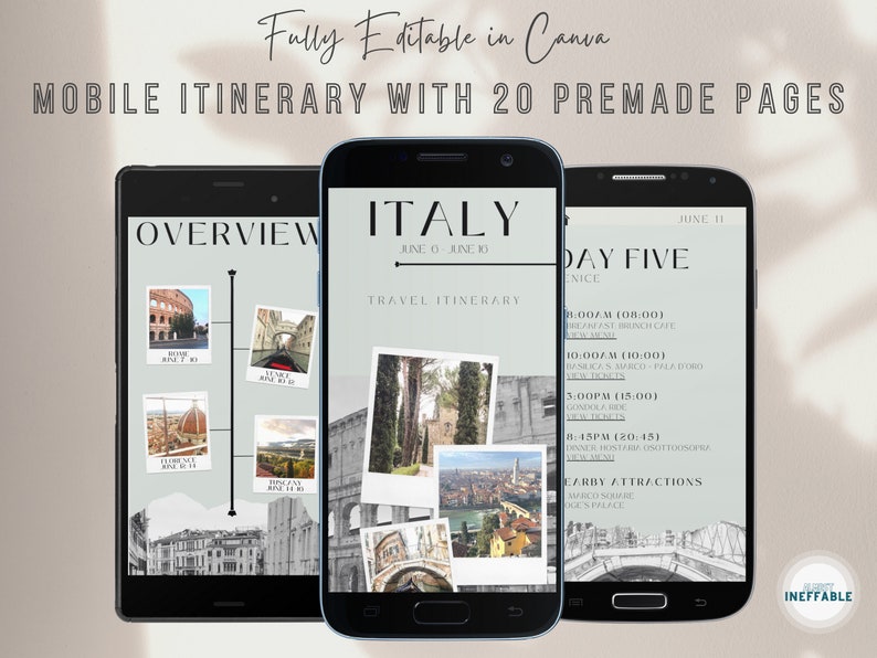 Travel Itinerary Mobile Deluxe Template, Printable or Digital Download, Editable on Canva ...