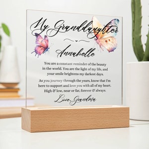 To My Granddaughter Butterfly Acrylic Plaque Heartfelt Gift from Grandma, Gifts for Granddaughter Night Light Unique Granddaughter Gifts