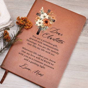 Floral Cross Personalized Leather Journal for Daughter, Unique Gifts for Daughter from Mom, Daughter Name Journal, Christian Daughter Gifts