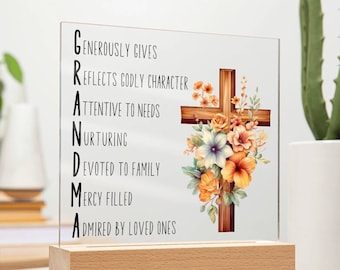 Gifts for Grandma Acrylic Square Plaque, Grandma Acronym Sign, Grandma Gift from Grandchildren, Unique Grandma Gift, Religious Grandma Gifts