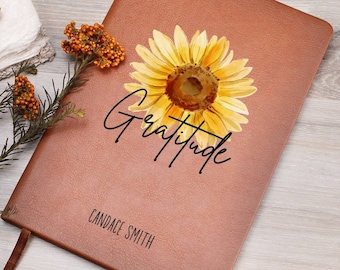 Diario della gratitudine in pelle personalizzato girasole, diario cristiano in pelle regali per ragazze Diario della gratitudine personalizzato per donne