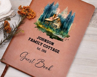 Personalized Cabin Guest Book, Custom Guest Book for Vacation Home, Rental Home Guest Book, Leather Guest Book for Log Cabin Lake House Gift