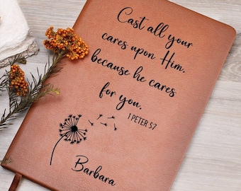 Personalized Leather Prayer Journal for Christian Women, Dandelion Bible Verse Prayer Journal, Religious Gifts Unique Faith Journal