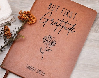 Diario de gratitud de cuero personalizado para mujeres, Diario de gratitud para niños, Regalos cristianos, Diario de gratitud personalizado, Diario de flores de cuero
