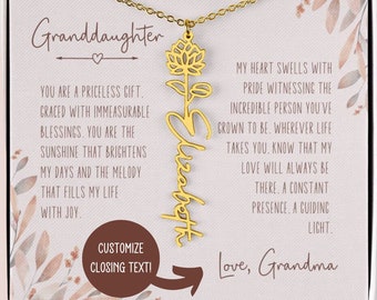 Personalized Granddaughter Birth Month Flower Necklace, Gold Birth Flower Necklace, Personalized Granddaughter Gift from Grandma, Birth