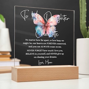 To My Daughter Gift from Mom Personalized Butterfly Acrylic Plaque, LED Personalized Sign for Daughter, Sentimental Gift for Daughter