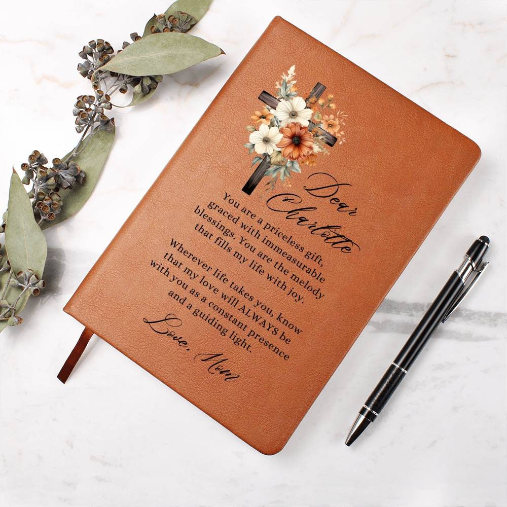 Floral Cross Personalized Leather Journal for Daughter, Unique Gifts for Daughter from Mom, Daughter Name Journal, Christian Daughter Gifts