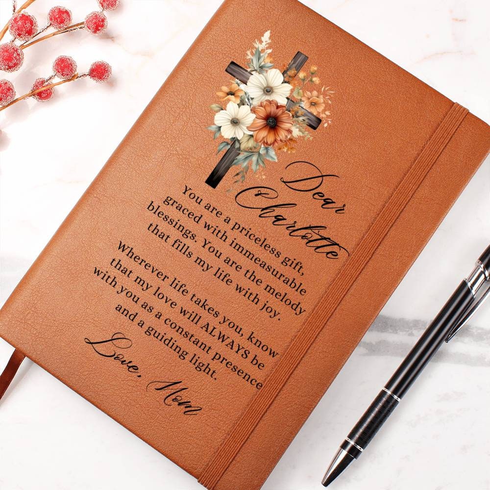 Floral Cross Personalized Leather Journal for Daughter, Unique Gifts for Daughter from Mom, Daughter Name Journal, Christian Daughter Gifts