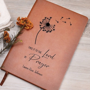 Personalized Dandelion Leather Prayer Journal, Christian Leather Notebook Prayer Journals for Women Religious Gifts for Sister in Christ