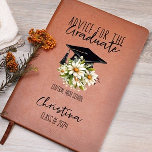 Regalos de graduación para niñas. Diario de cuero personalizado. Consejos para el graduado. Libro de visitas. Regalos sentimentales para el recuerdo de la graduación.