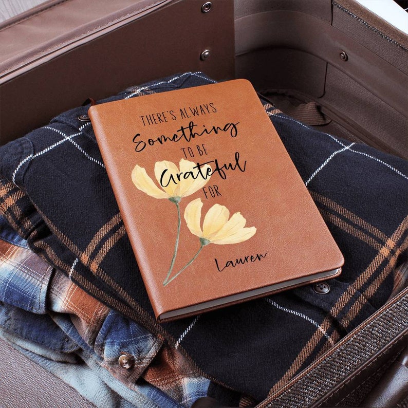 Personalized Leather Gratitude Journal for Women, Christian Gifts for Sister in Christ Religious Gift Floral Gratitude Journal for Girls image 5